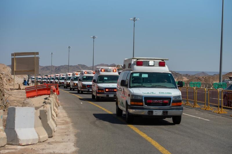 The convoy of 10 ambulances embarked on the 450-kilometre journey on Tuesday.