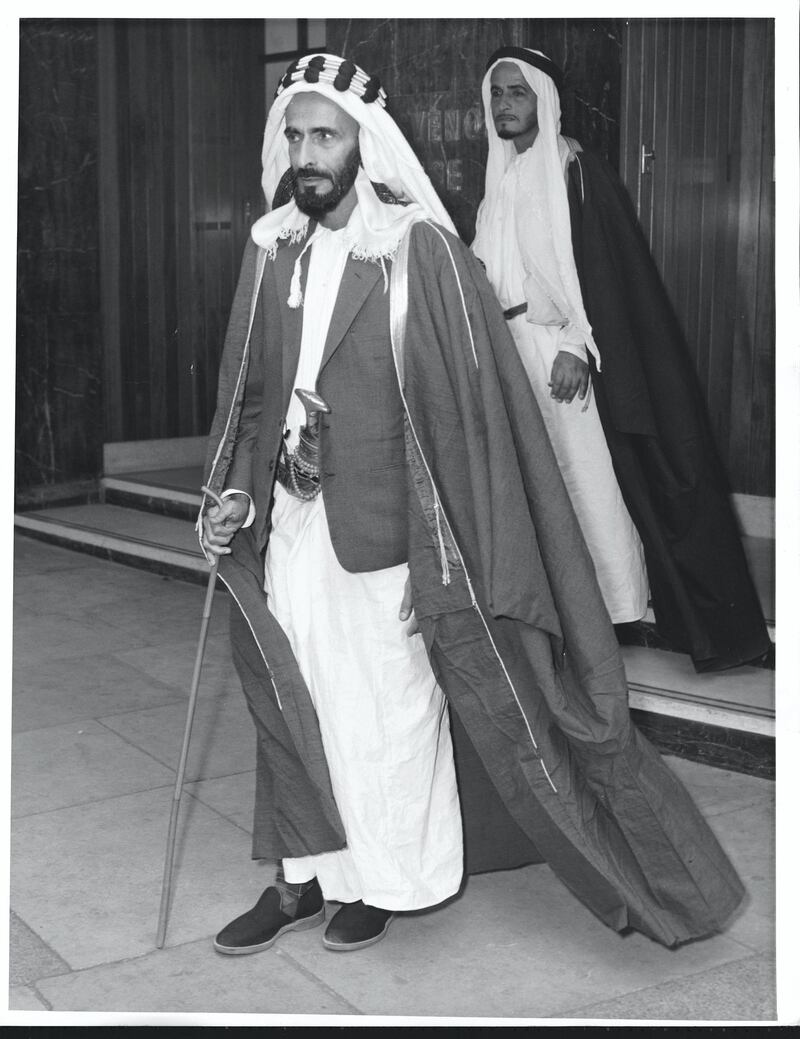 The Sheikh of Abu Dhabi, Shakhbut Bin Sultan Bin Zaid during an official visit to London where he met the Queen and members of the government. (Photo by © Hulton-Deutsch Collection/CORBIS/Corbis via Getty Images)