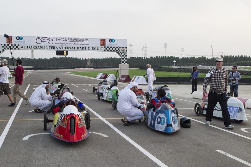 For the Hybrid-Electric Grand Prix stage, students had to combine petrol and electric power to travel the maximum distance on the least amount of energy in three hours. Mona Al-Marzooqi / The National