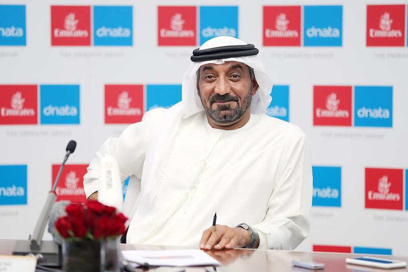 DUBAI , UNITED ARAB EMIRATES , MAY 9 – 2018 :- Sheikh Ahmed Bin Saeed Al Maktoum , Chairman and Chief Executive , Emirates Airline and Group during the media roundtable held at Emirates HQ in Dubai.  ( Pawan Singh / The National )  For Business Story by Sarah