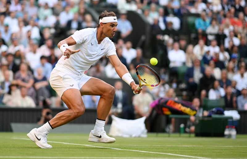 Rafael Nadal of Spain plays a backhand against Botic van de Zandschulp of Netherlands. Getty Images