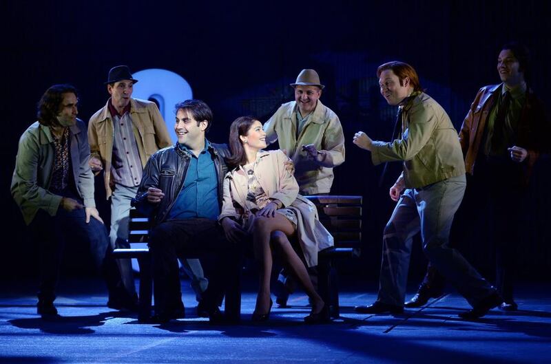 British actors Gemma Arterton (C-R) and Adrian Der Gregorian (C-L) play a scene with other cast members during the Made in Dagenham photocall at the Adelphi Theatre in London, Britain, 31 October 2014. The musical production is based on the 2010 movie of the same title and tells the story of Ford factory workers in Essex in the late 1960s. EPA