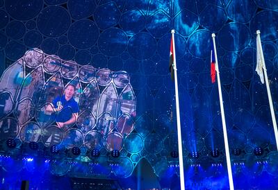 French astronaut Thomas Pesquet speaks to visitors at Expo 2020 Dubai's Al Wasl Dome live from the International Space Station. Victor Besa / The National.