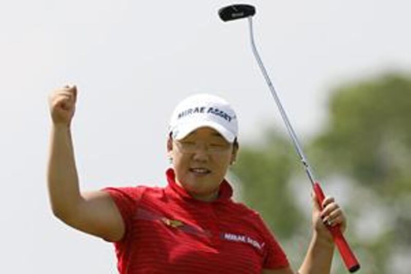 South Korea's Shin Ji-yai celebrates winning the HSBC Women's Champions golf tournament in Singapore.