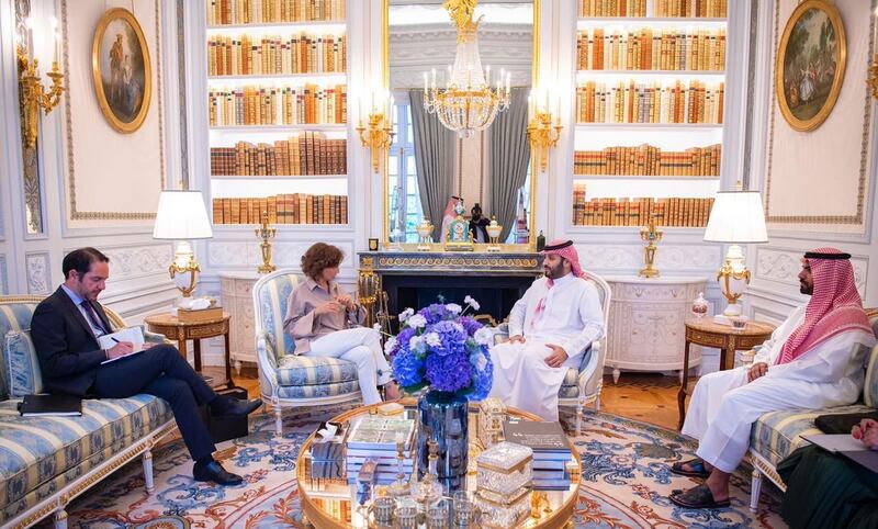 Prince Mohammed meets the Director General of Unesco, Audrey Azoulay, and reviews Saudi Arabia’s cultural initiatives, mutual co-operation and opportunities for its development.