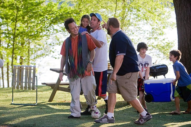 HIS WORK: Adam Sandler, Rob Schneider, Kevin James, Jake Goldberg and Cameron Boyce in 'Grown Ups' (2010)