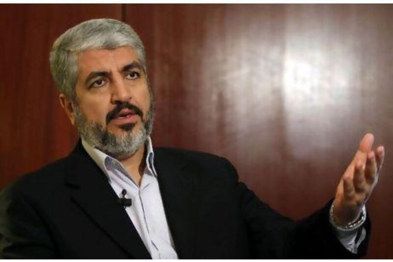 The Hamas leader Khaled Meshaal, shown during an interview in Cairo, believes Palestinians should "have resistance in all forms, armed and public ones" and he intends to persuade Fatah of this approach.