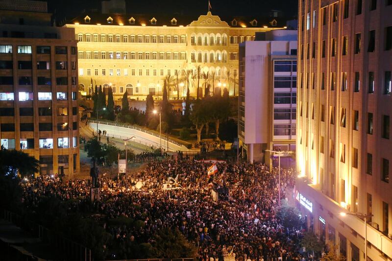 Demonstrators gather during a protest targeting the government over an economic crisis, near the governmental palace in Beirut, Lebanon. Reuters