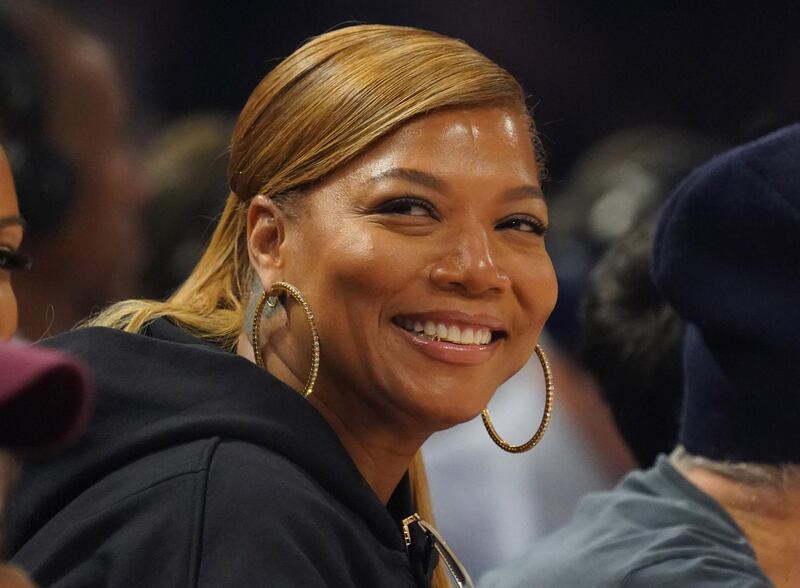 Recording artist Queen Latifah watchs the game.  Kyle Terada-USA TODAY