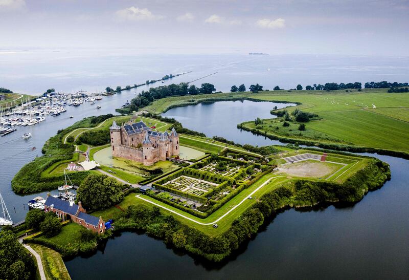 An aerial picture in Muiden, near Amsterdam, shows the Muiderslot castle, part of the New Dutch Waterline, now part of the Unesco World Heritage List