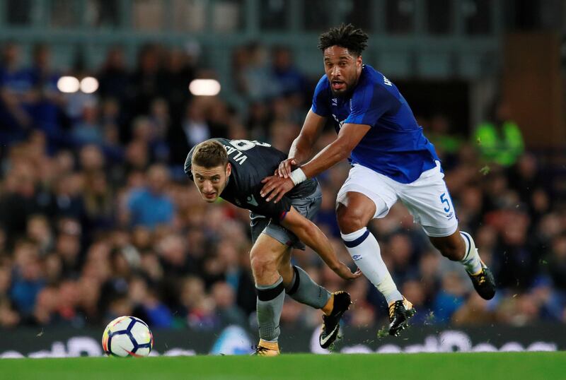 Hadjuk Split winger Nikola Vlasic, left, in action against Everton in a Europa League qualifier in August. He could soon be a teammate of Ashley Williams, right. Jason Cairnduff / Reuters
