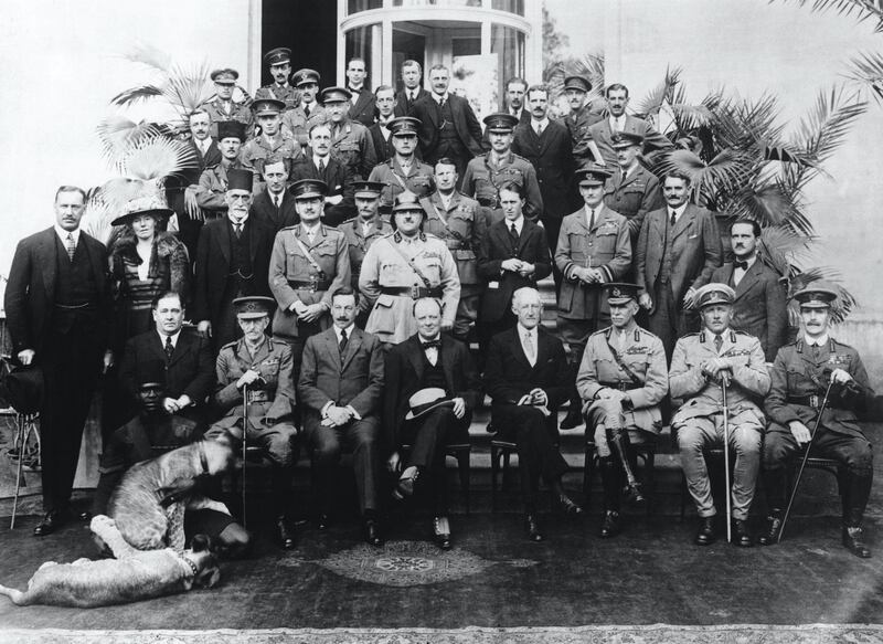 The delegates of the Mespot Commission at the Cairo Conference. The group was set up by Colonial Secretary Winston Churchill to discuss the future of Arab nations. (Photo by Â© Hulton-Deutsch Collection/CORBIS/Corbis via Getty Images)