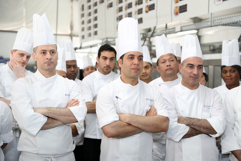 Staff at Asateer tent of Atlantis The Palm in Dubai get ready to serve iftar. Pawan Singh / The National