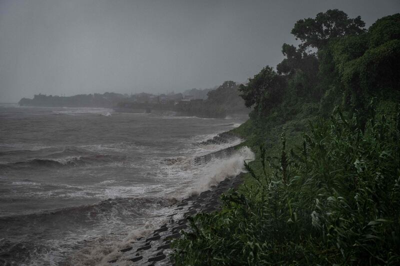 High waves hit the coastline as the typhoon approaches Izumi, Kagoshima prefecture. AFP