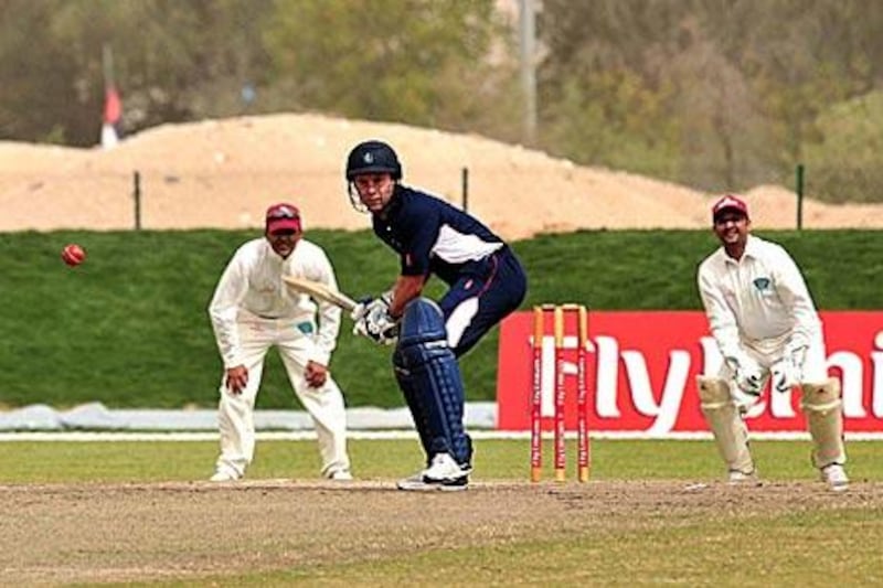 Geraint Jones bats for the Lord's Taverners against  Fly Emirates at Dubai's new cricket ground.