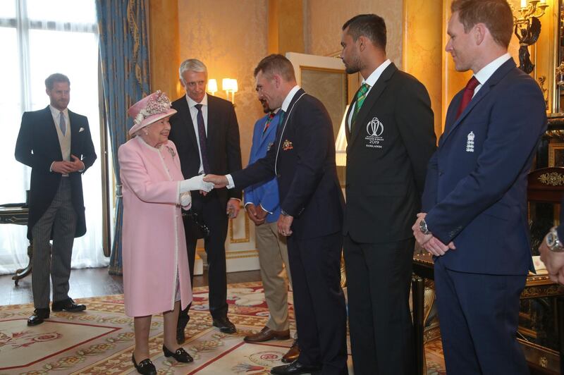 The Queen meets Australia cricket captain Aaron Finch. Getty
