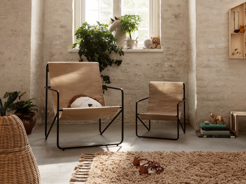 Chairs from the Desert Lounge collection are made from recycled plastic bottles spun into PET yarn. Photo: Ferm Living