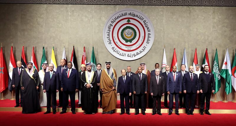 Arab leaders pose for the camera, ahead of the Arab economic summit in Beirut, Lebanon January 20, 2019. REUTERS/Dalati Nohra/Handout via REUTERS ATTENTION EDITORS - THIS IMAGE WAS PROVIDED BY A THIRD PARTY