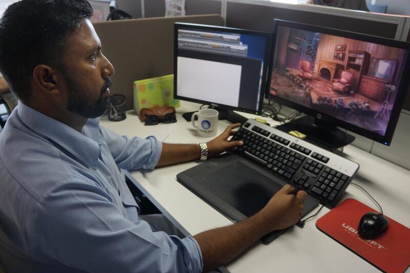 Yesudas Velluvelliparambil works on CSI: Las Vegas scenes and sketches at Ubisoft Abu Dhabi Studio.
