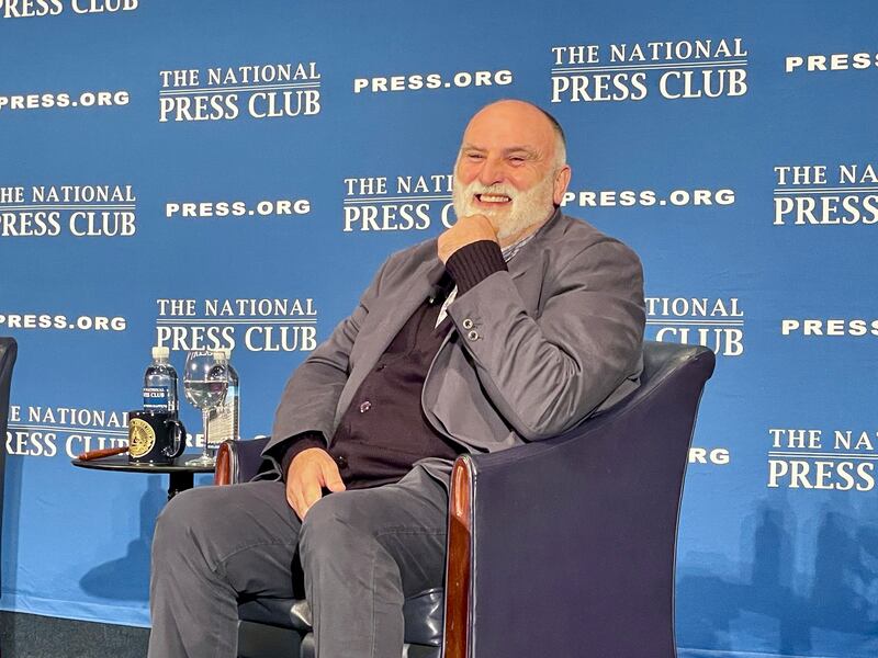 Philanthropist chef Jose Andres at the National Press Club. He took part in a Jordan-led aid flight to Gaza last month. Vanessa Jaklitsch for The National