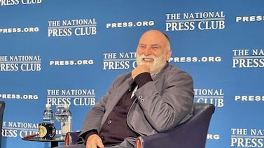 Philanthropist chef Jose Andres at the National Press Club. He took part in a Jordan-led aid flight to Gaza last month. Vanessa Jaklitsch for The National