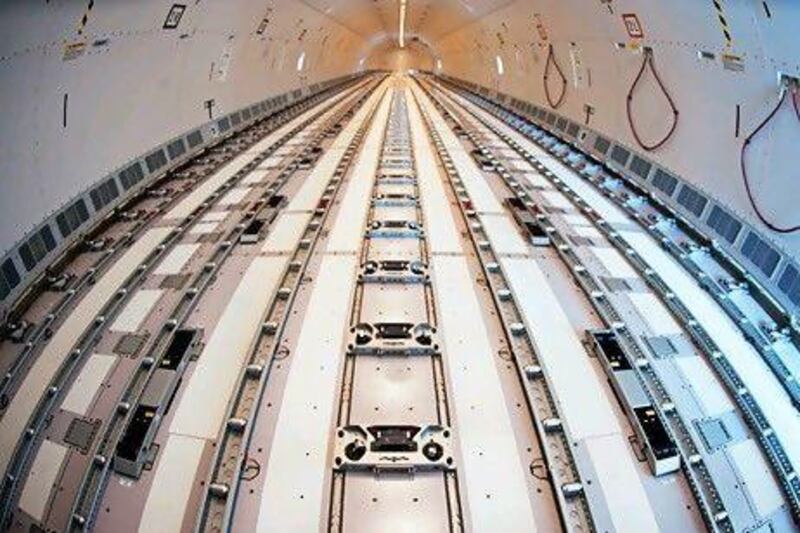 The massive top cargo bay of a Boeing 777F. AFP