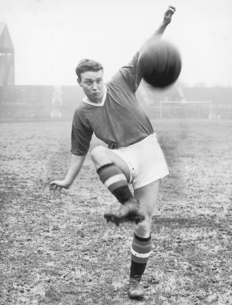 Manchester United right-half Eddie Colman (1936 - 1958), who died in the Munich Air Disaster along with seven of his teammates, April 1957. (Photo by Central Press/Hulton Archive/Getty Images)