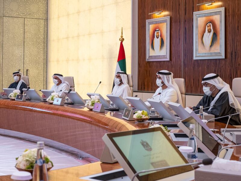 Sheikh Mohammed bin Rashid, Prime Minister and Ruler of Dubai, chairs a UAE Cabinet meeting in Abu Dhabi on Sunday. Courtesy: Sheikh Mohammed bin Rashid Twitter