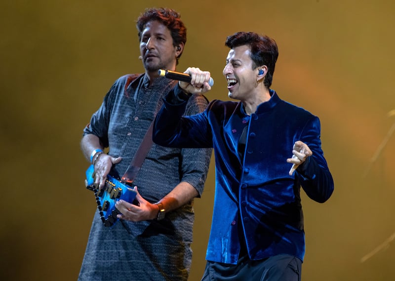 Acclaimed Bollywood sibling duo Salim and Sulaiman Merchant at the Dubai Millennium Amphitheatre. Victor Besa / The National.