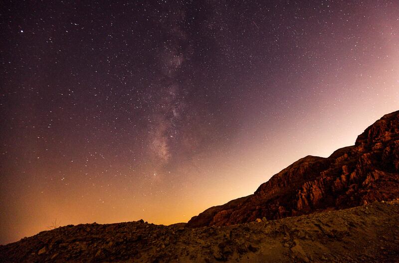 The Milky Way galaxy rising above the Judaean mountains between Jericho in the occupied West Bank and Ein Gedi in Israel.