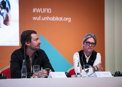 ABU DHABI, UNITED ARAB EMIRATES. 9 FEBRUARY 2020.
Rasmus Astrum, left, SLA, at “Working Together: making our cities Waste Wise to achieve SDGs and Implement NUA” session at the tenth of World Urban Forum held in ADNEC.
(Photo: Reem Mohammed/The National)

Reporter: DAN
Section: