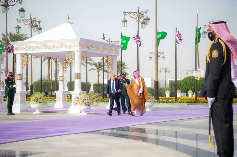 Mr Johnson is in Saudi Arabia on an official visit, during which he is expected to ask for an increase in Saudi oil production to counter the recent sharp rise in global oil prices.