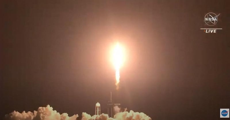 This video grab image courtesy of NASA TV shows liftoff of the SpaceX Crew-2 mission on April 23, 2021, at NASA's Kennedy Space Center in Florida. Nasa TV / AFP