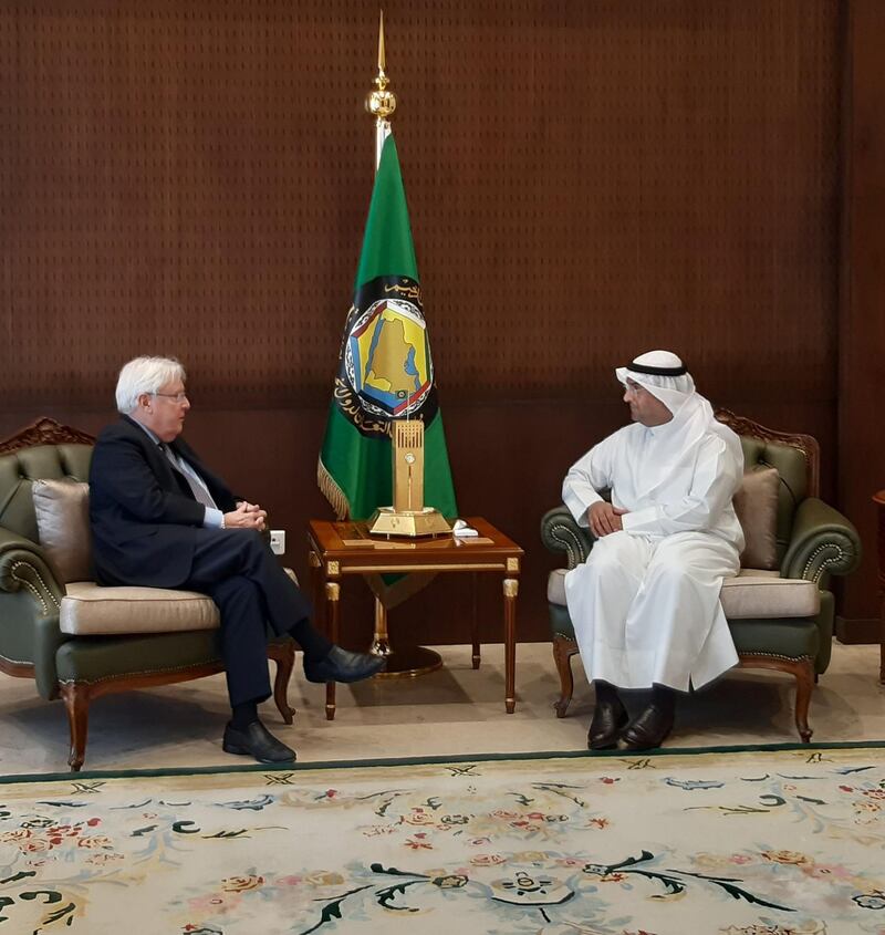 Griffiths met earlier today in Riyadh with 
GCC  new Secretary-General, Nayef bin Falah Al-Hajraf to discuss the situation in Yemen. He thanked him for the consistent collaboration and support by the Gulf Cooperation Council. Courtesy UN Special Envoy for Yemen