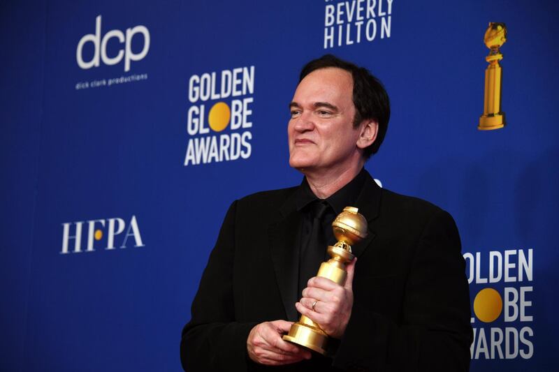 Quentin Tarantino poses with the award for for Best Screenplay - Motion Picture for 'Once Upon A Time in Hollywood' during the 77th annual Golden Globe Awards on January 5, 2020, at The Beverly Hilton hotel in Beverly Hills, California. EPA