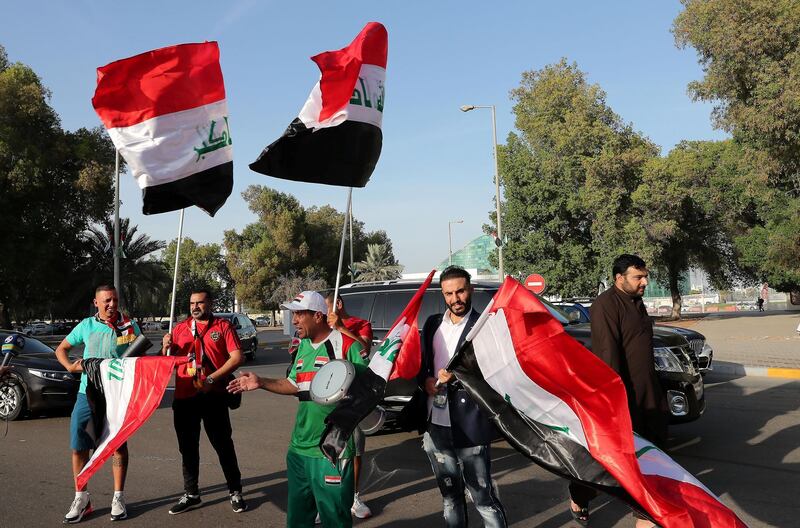 ABU DHABI , UNITED ARAB EMIRATES , January 8 ��� 2019 :- Iraq fans before the start of AFC Asian Cup UAE 2019 football match between IRAQ vs. VIETNAM held at Zayed Sports City in Abu Dhabi. ( Pawan Singh / The National ) For News/Sports