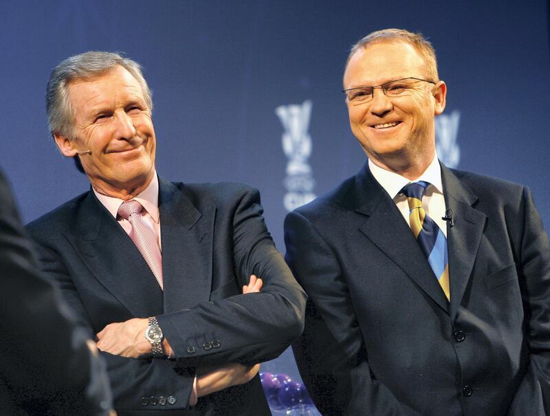 GLASGOW, UNITED KINGDOM - MARCH 16:  Billy McNeill and Alex McLeish, coach of Scotland, attend the draw for the Uefa Cup at the City Halls March 16, 2007 in Glasgow , Scotland. The trophy was handed over by defending champions Sevella at a ceremony in the City Halls.  (Photo by Jeff J Mitchell/Getty Images)