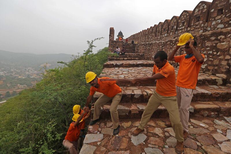 A search operation at the Amer Fort after 11 died in lightning strikes.