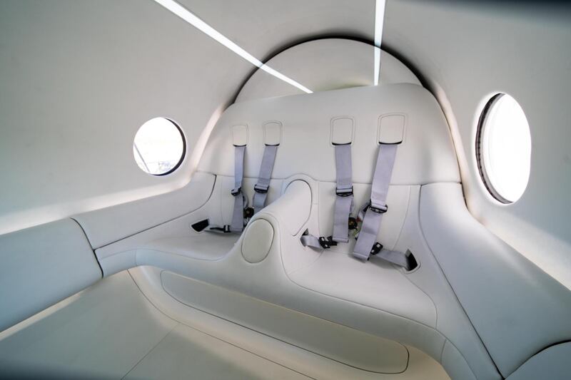 The interior of a Virgin Hyperloop pod is seen at their DevLoop test site in Las Vegas, Nevada. Reuters
