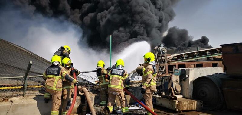 Firefighters tackle the blaze in Jebel Ali.