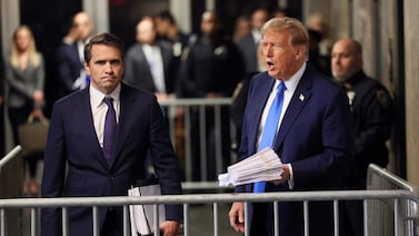 Former US president Donald Trump speaks to the press at the conclusion of the third day of his trial in New York. AFP