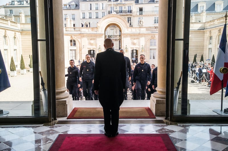 Parisian Firefighters' brigade arrives at Elysee Palace to attend a speech of the French President Emmanuel Macron, to pay tribute to the firemen who took part at the  fire extinguishing's operations during the Notre Dame of Paris Cathedral fire, in Paris, France, 18 April 2019. A fire of which cause is still not established, ravaged Notre Dame of Paris Cathedral, one of the most visited monuments of the French capital, on 15 April.  EPA