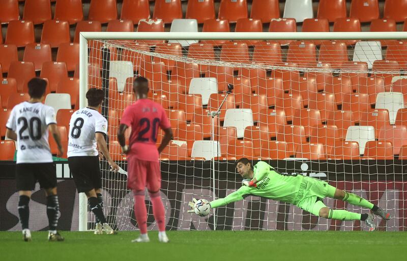 Carlos Soler of Valencia scores his team's first goal from the penalty spot. Getty