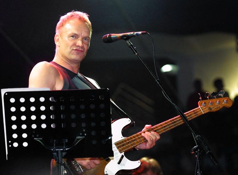 Sting performs in Dubai in April 2001. Sting and Algerian singer Cheb Mami played a joint concert in the emirate as part of a Middle East tour that also took them to Amman, Tunis, the Giza pyramids in Egypt and Lebanon's Baalbeck festival. AFP