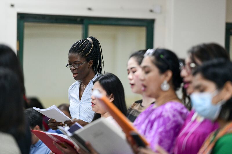 Choir members at practice.