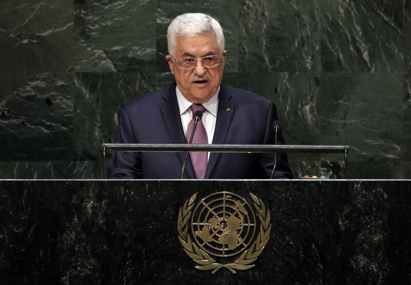 Mahmoud Abbas addresses the 69th session of the United Nations General Assembly on September 26. Richard Drew / AP Photo