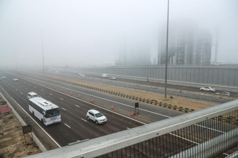 Abu Dhabi, U.A.E., January 16, 2018.  Early morning fog at the Khalifa-Masdar bridge area.
Victor Besa / The National
National