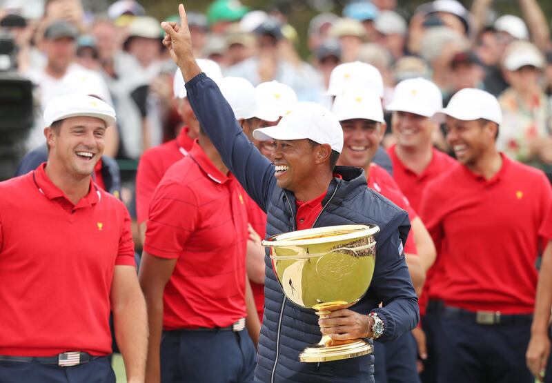 Woods of the United States team celebrate. Getty