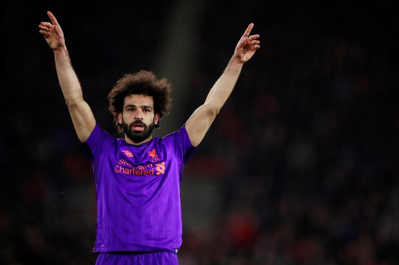 Soccer Football - Premier League - Southampton v Liverpool - St Mary's Stadium, Southampton, Britain - April 5, 2019  Liverpool's Mohamed Salah celebrates scoring their second goal       Action Images via Reuters/Andrew Couldridge  EDITORIAL USE ONLY. No use with unauthorized audio, video, data, fixture lists, club/league logos or "live" services. Online in-match use limited to 75 images, no video emulation. No use in betting, games or single club/league/player publications.  Please contact your account representative for further details.