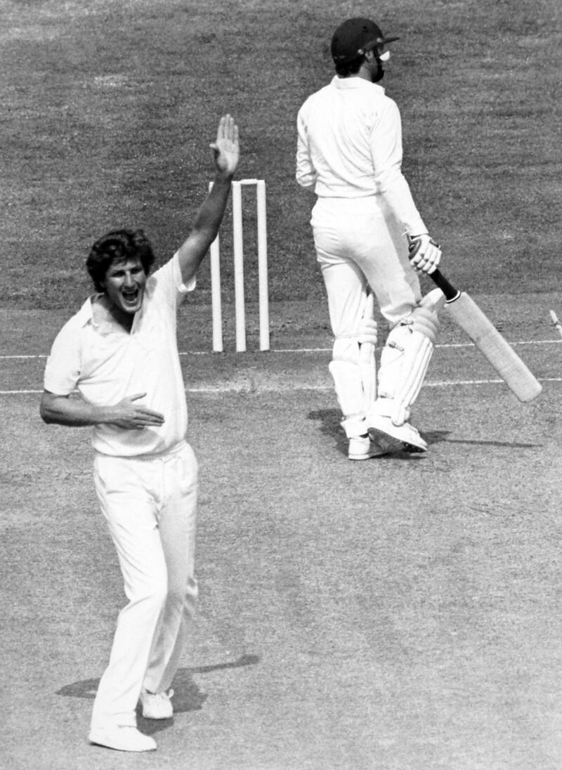 Warwickshire's captain Bob Willis appeals for lbw for the wicket of Lancashire's Alan Orarod in 1984. PA